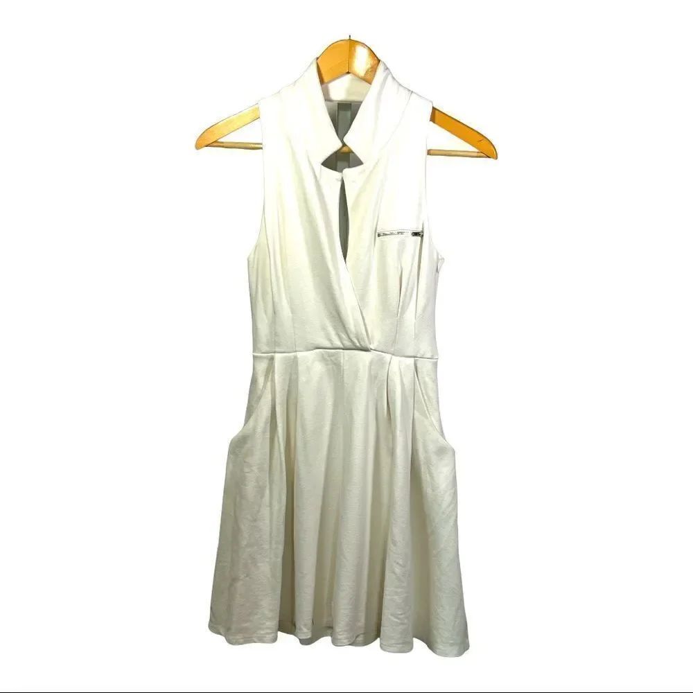 WYATT Women’s Sleeveless Fit & Flare Pleated Mini Dress White Size 0